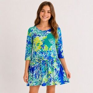 Lilly Pulitzer Lynn Dress Girls Large 8-10 Wade and Sea Floral Drop Waist Preppy
